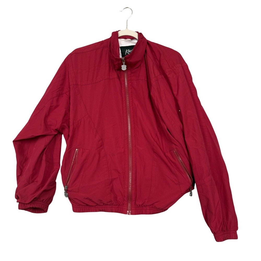 Vintage Kaelin Jacket Womens Large Red Microfiber Windbreaker Studded Logo‎